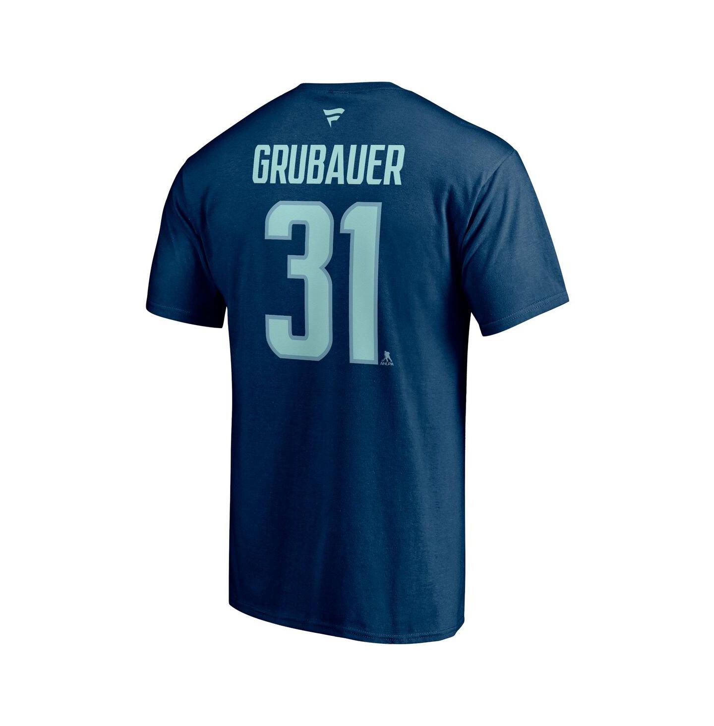 Мужская футболка Fanatics Philipp Grubauer Deep Sea Blue Seattle Kraken Authentic Stack Name and Number — фото 3