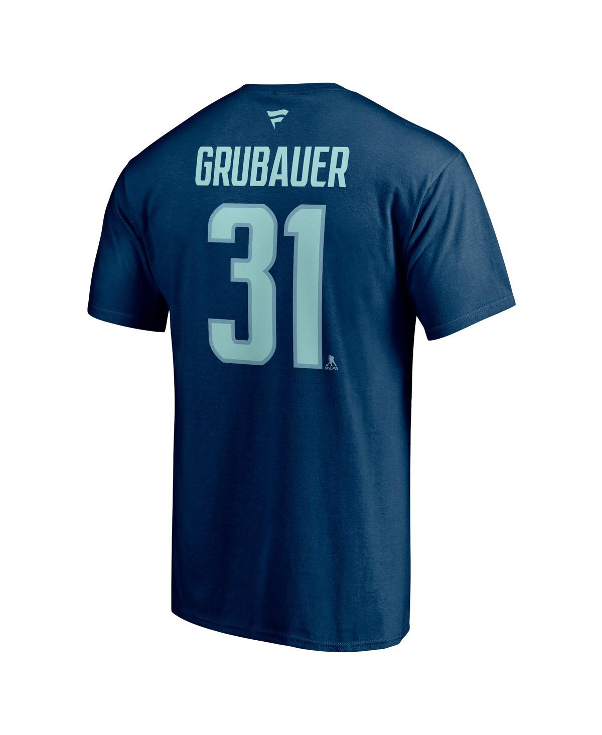 Men's Fanatics Philipp GrubauerSeattle Kraken Authentic Stack Name and Number T-shirt - Deep Sea Blue