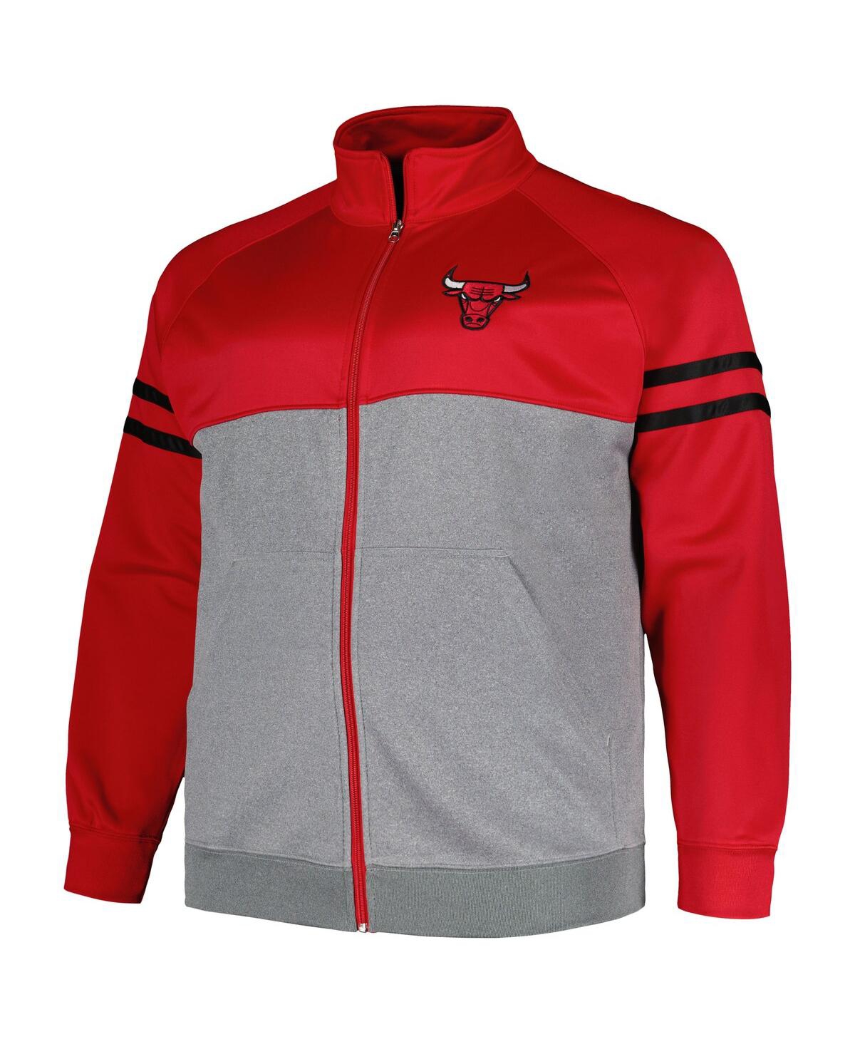 Men's Fanatics Heather Gray Chicago Bulls Big and Tall Pieced Stripe Raglan Full-Zip Track Jacket - Heather Gray