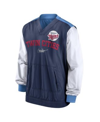 Men's White, Light Blue Minnesota Twins Rewind Warmup V-Neck Pullover Jacket