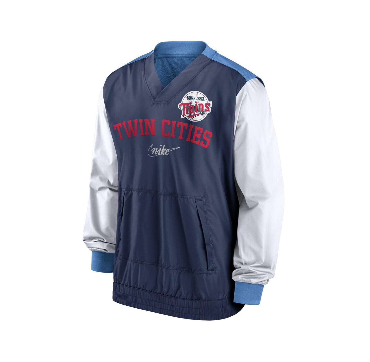 Men's White, Light Blue Minnesota Twins Rewind Warmup V-Neck Pullover Jacket