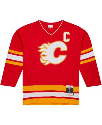 Men's Lanny McDonald Red Calgary Flames Captain Patch 1988/89 Blue Line Player Jersey