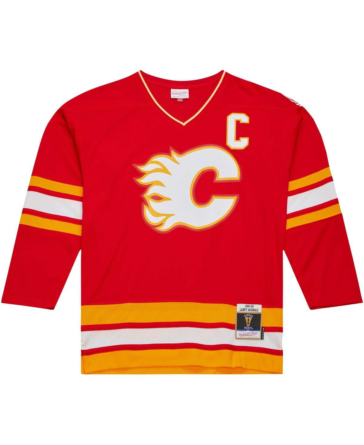 Men's Mitchell & Ness Lanny McDonaldCalgary Flames Captain Patch 1988/89 Blue Line Player Jersey - Red