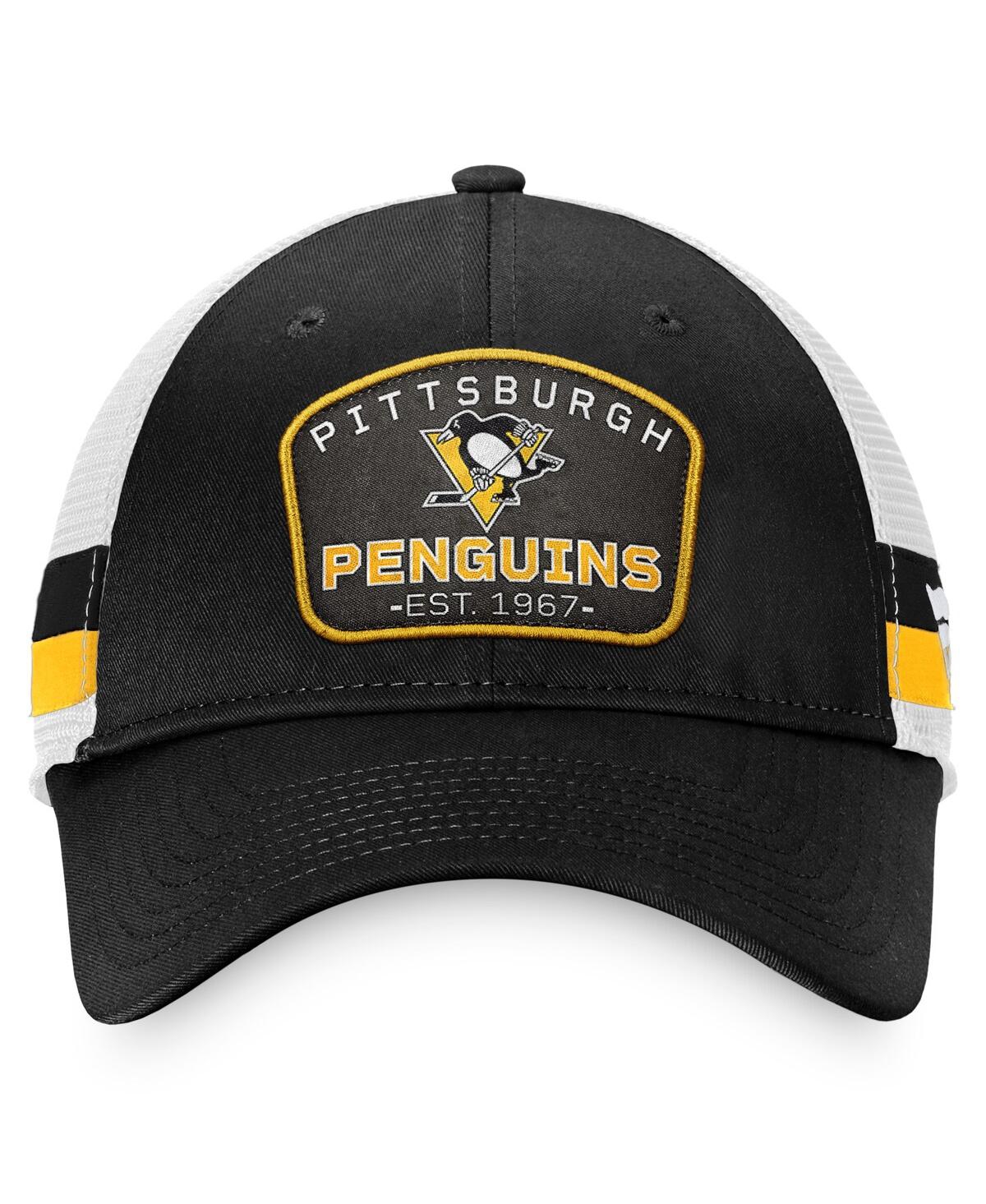 Fanatics Branded Black/white Pittsburgh Penguins Fundamental Striped Trucker Adjustable Hat In Black,white