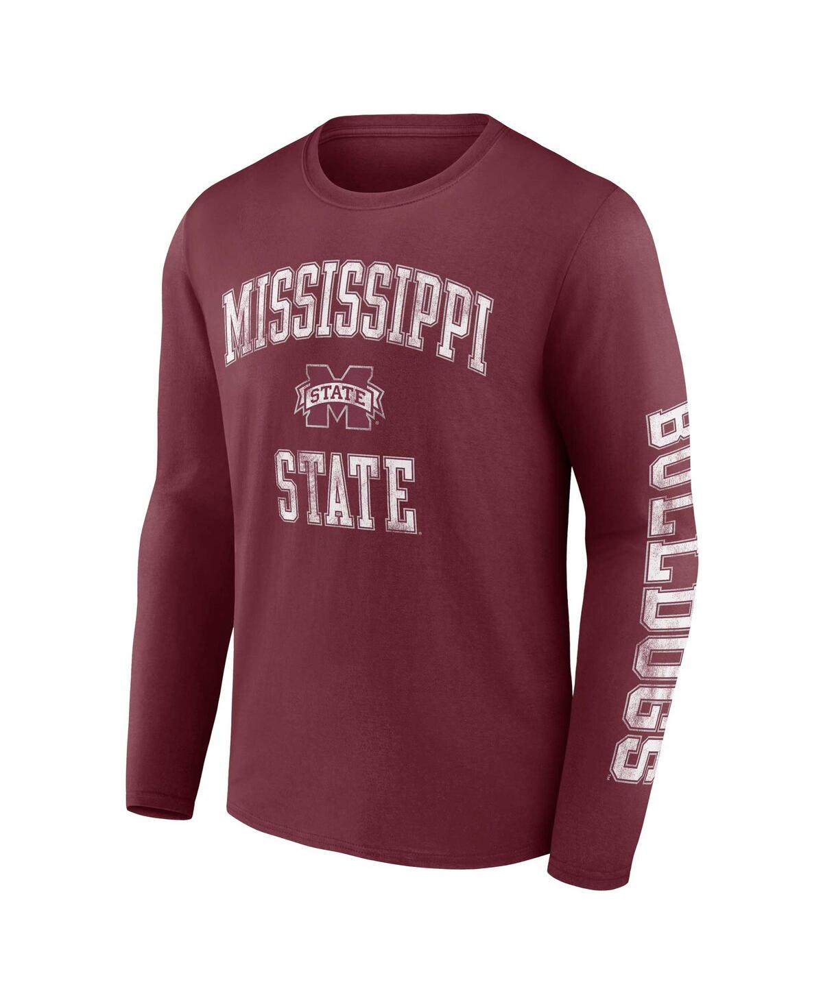 Men's FanaticsMississippi State Bulldogs Distressed Arch Over Logo Long Sleeve T-shirt - Maroon