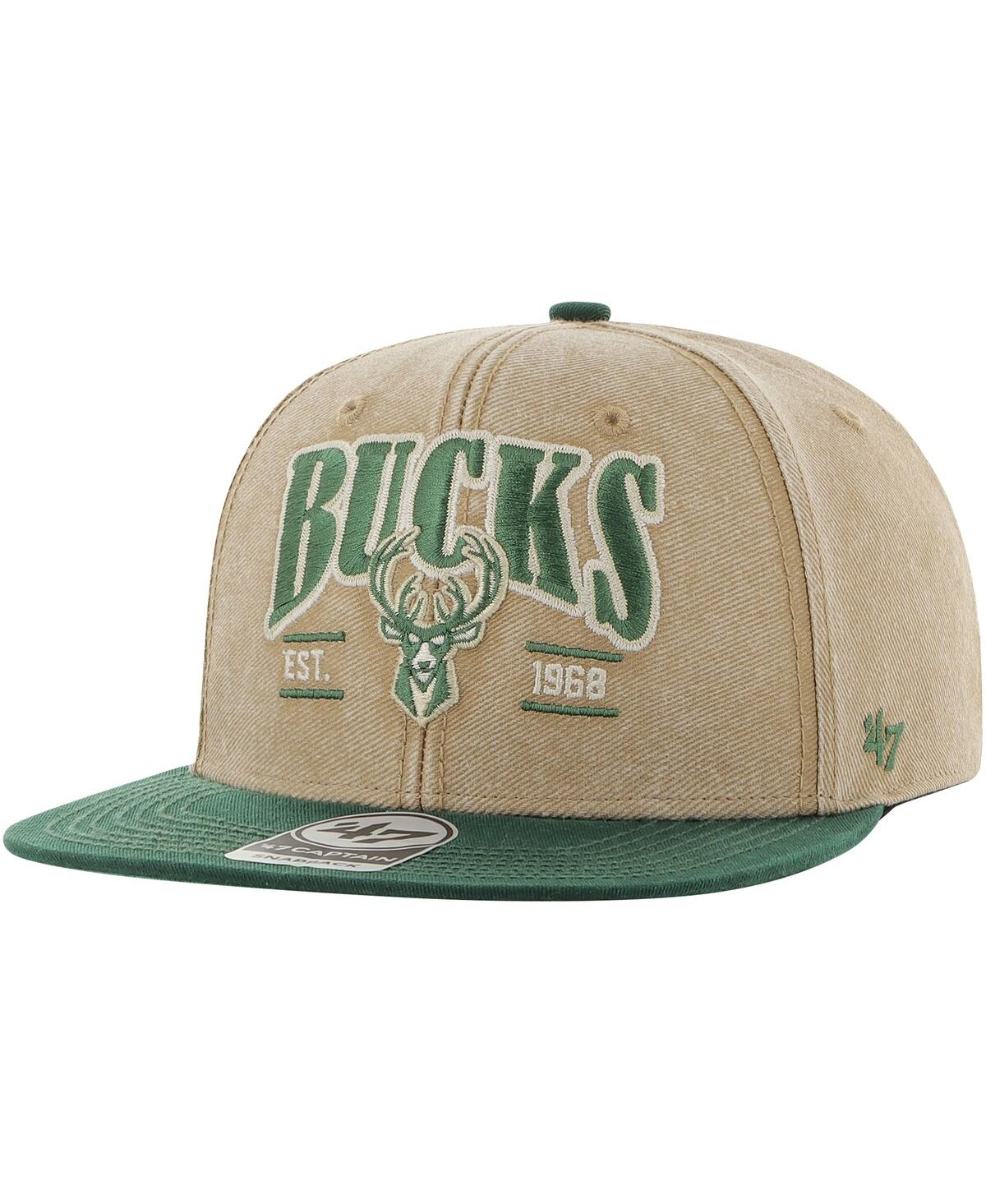 47 Brand Men's ' Khaki, Hunter Green Distressed Milwaukee Bucks Chilmark Captain Snapback Hat