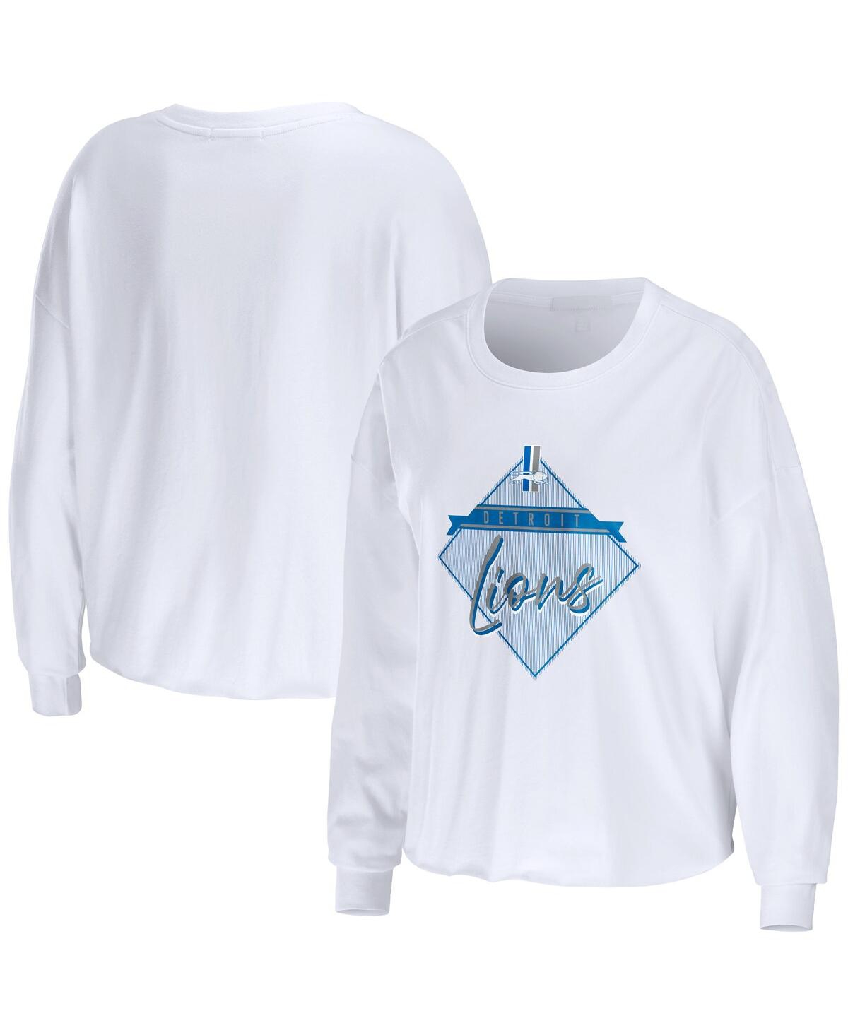 WEAR BY ERIN ANDREWS WOMEN'S WEAR BY ERIN ANDREWS WHITE DETROIT LIONS DOMESTIC CROPPED LONG SLEEVE T-SHIRT