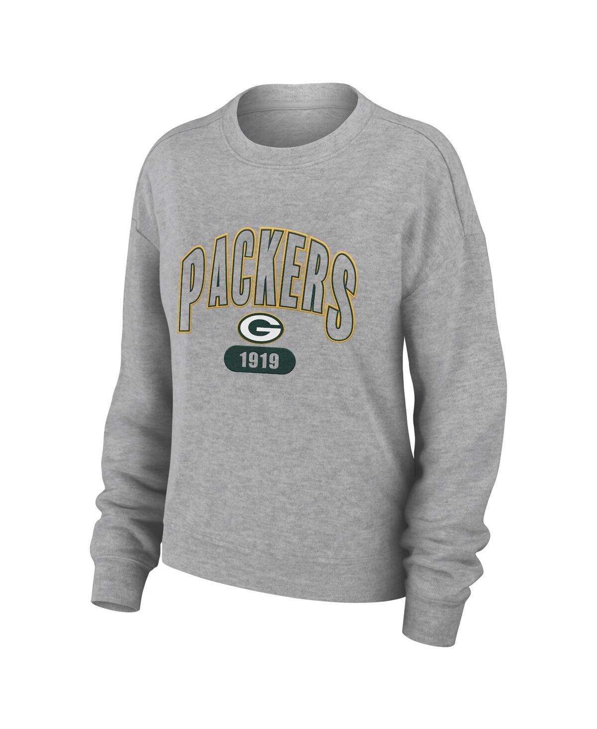 Shop Wear By Erin Andrews Women's  Heather Gray Green Bay Packers Knit Long Sleeve Tri-blend T-shirt And P