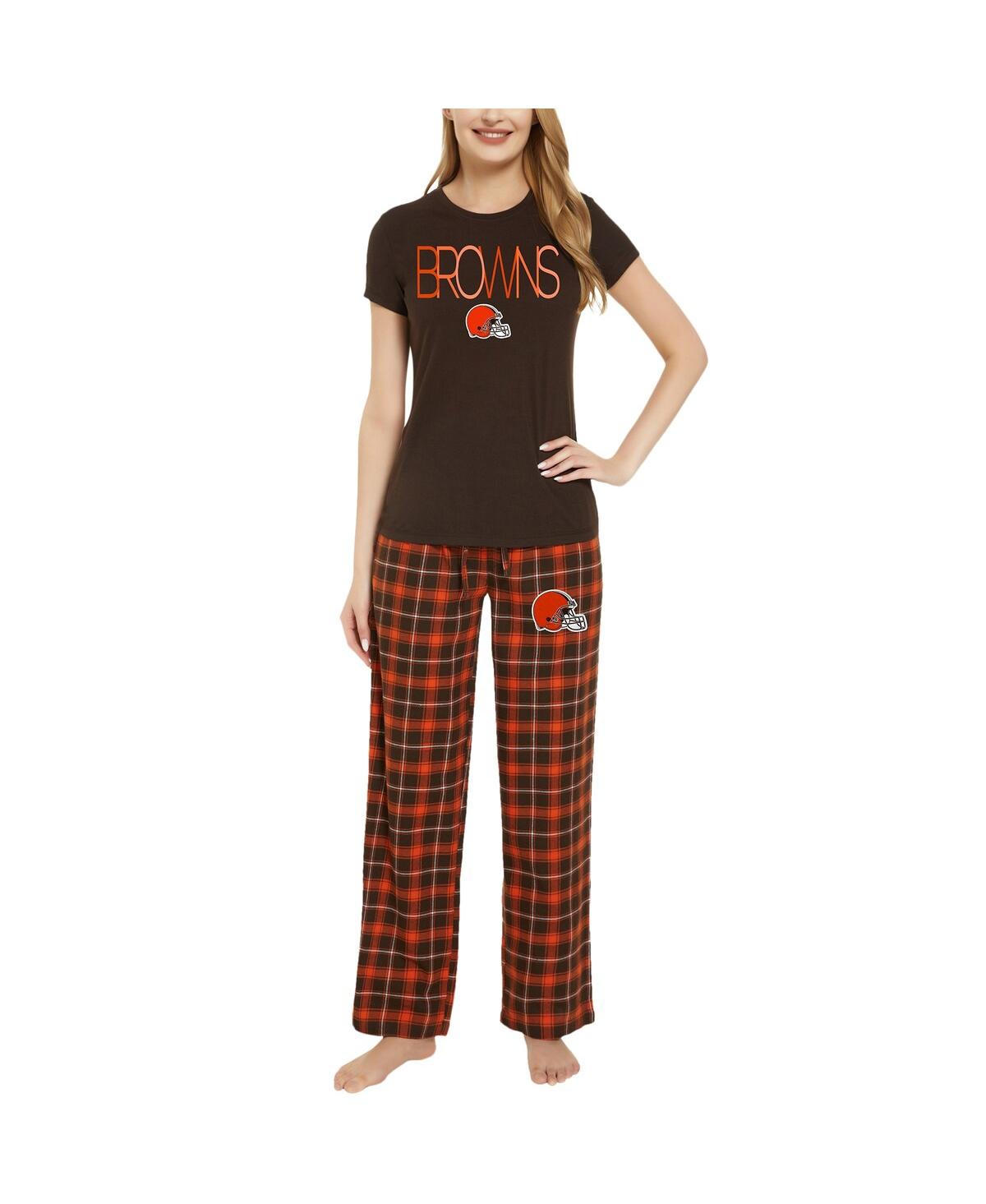 Shop Concepts Sport Women's  Brown, Orange Cleveland Browns Arcticâ T-shirt And Flannel Pants Sleep Set In Brown,orange