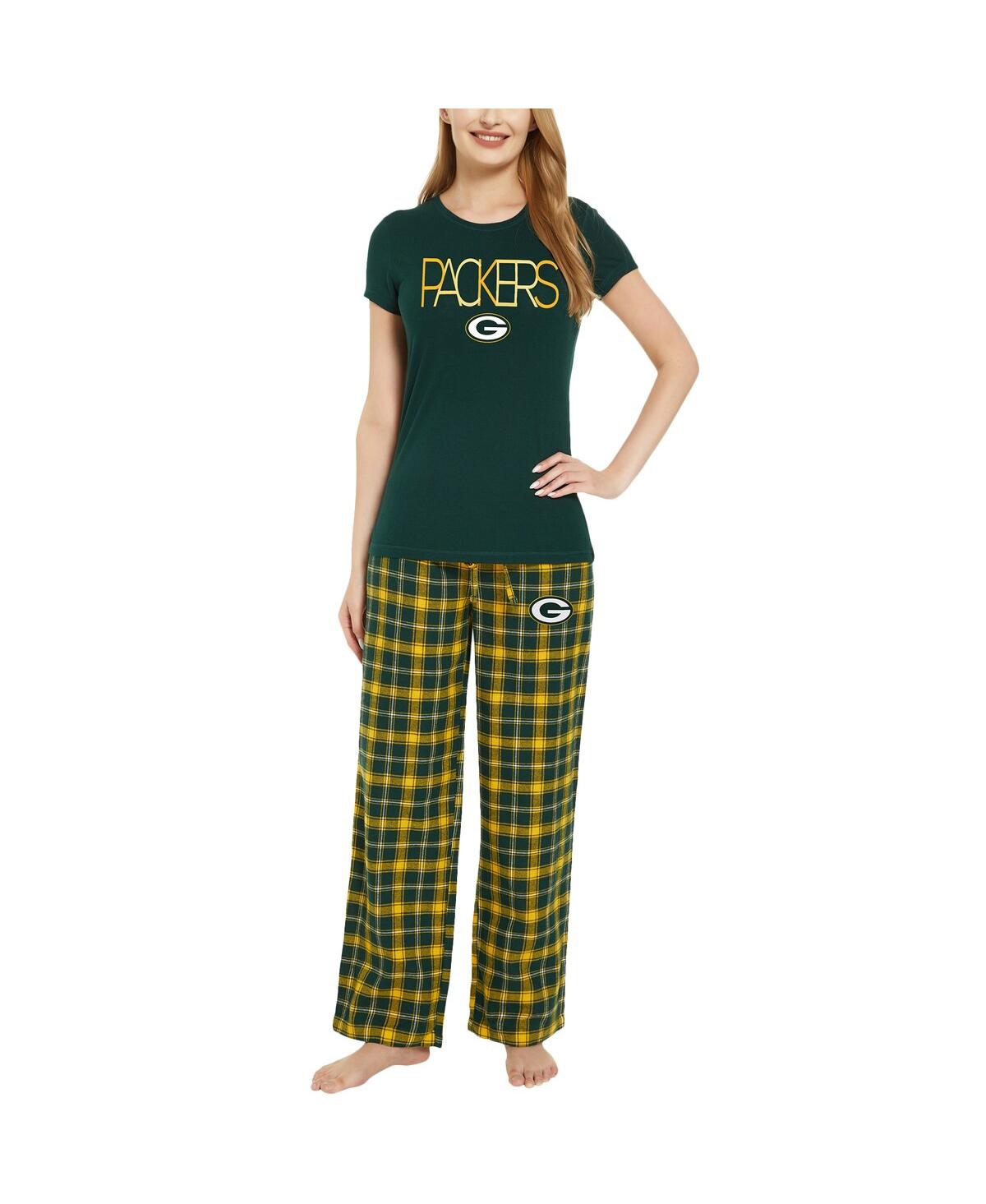 Shop Concepts Sport Women's  Green, Gold Green Bay Packers Arcticâ T-shirt And Flannel Pants Sleep Set In Green,gold