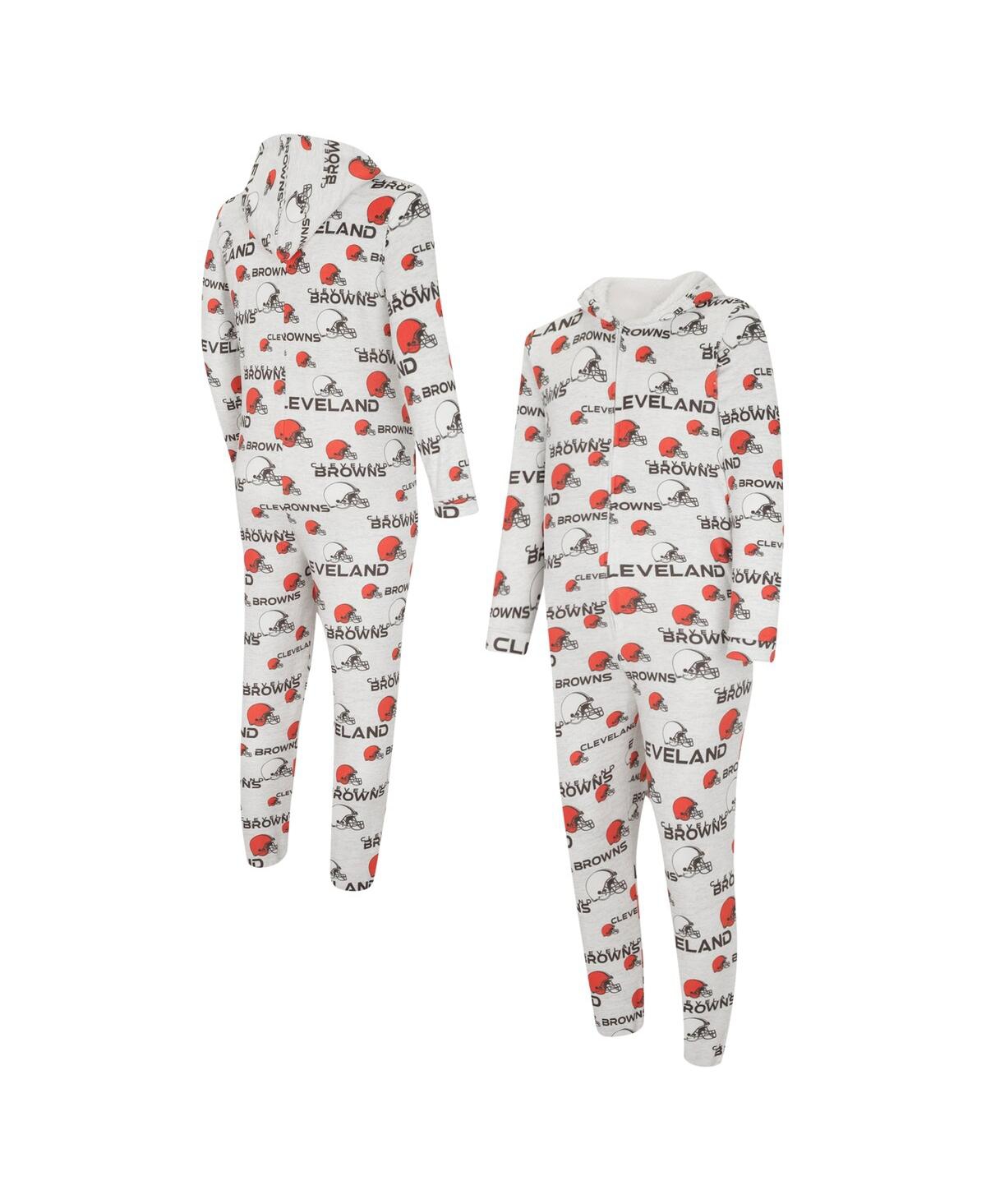 CONCEPTS SPORT MEN'S CONCEPTS SPORT WHITE CLEVELAND BROWNS ALLOVER PRINT DOCKET UNION FULL-ZIP HOODED PAJAMA SUIT