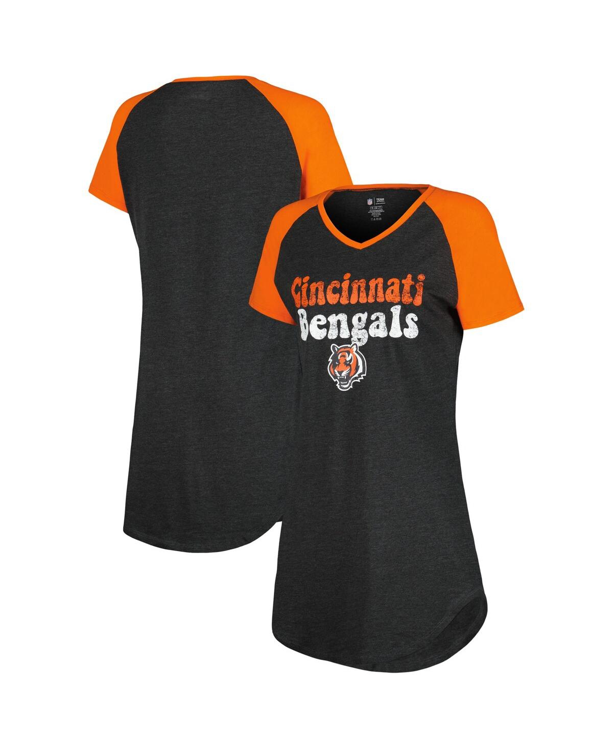 Shop Concepts Sport Women's  Black, Orange Distressed Cincinnati Bengals Raglan V-neck Nightshirt In Black,orange