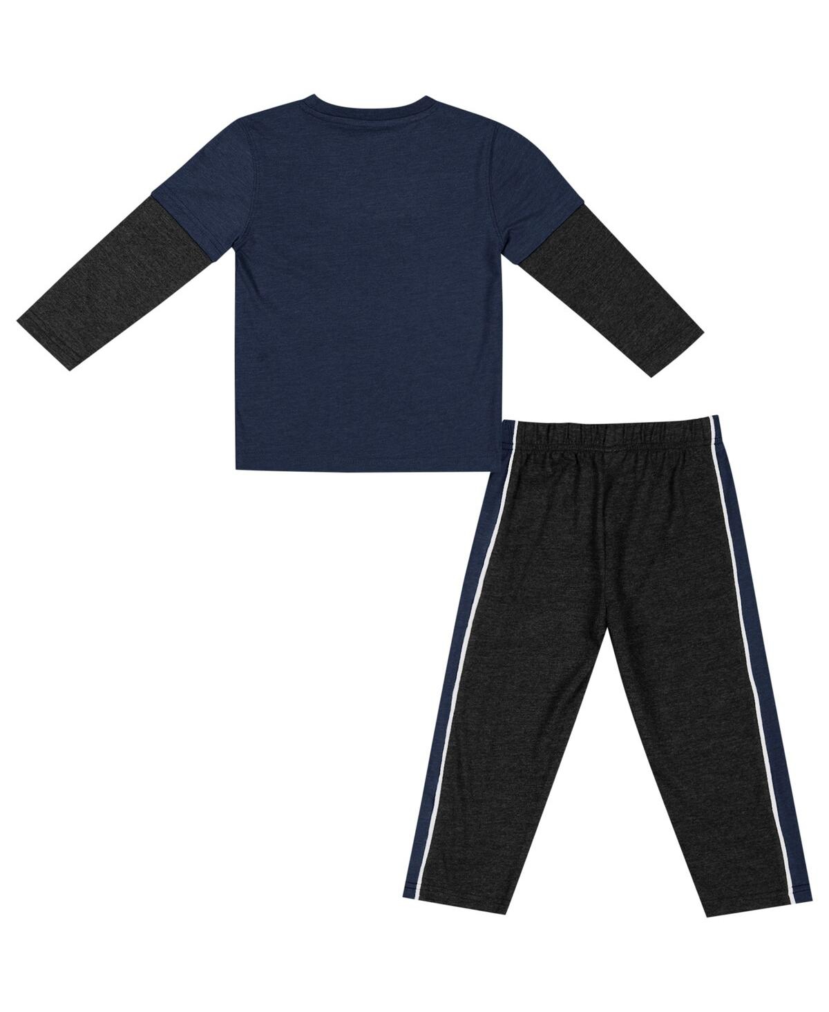 Colosseum Toddler Boys  Navy, Black Penn State Nittany Lions Long Sleeve T-shirt And Pants Set In Navy,black