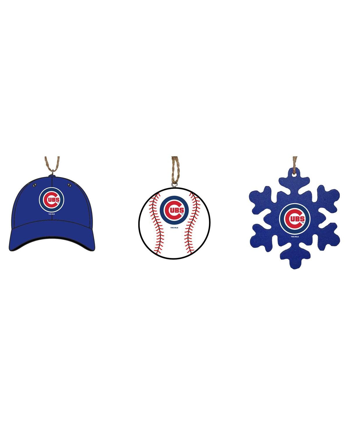 Memory Company The  Chicago Cubs Three-pack Cap, Baseball And Snowflake Ornament Set In Blue