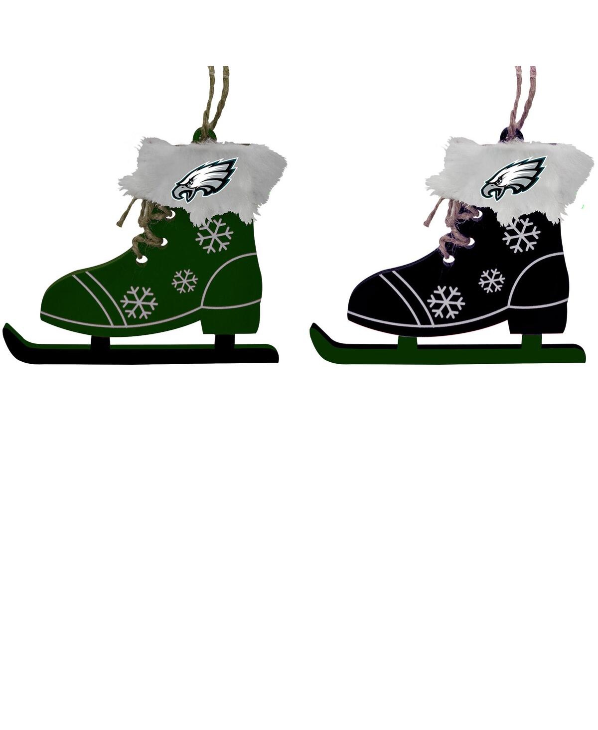Memory Company The  Philadelphia Eagles Two-pack Ice Skate Ornament Set In Green,black