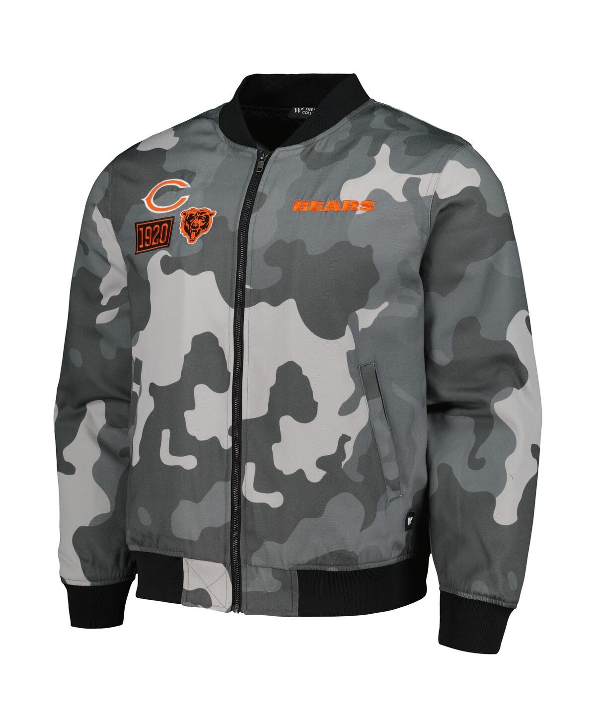 Shop The Wild Collective Men's And Women's  Gray Distressed Chicago Bears Camo Bomber Jacket