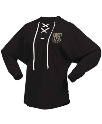 Women's Black Vegas Golden Knights Jersey Lace-Up V-Neck Long Sleeve Hoodie T-shirt