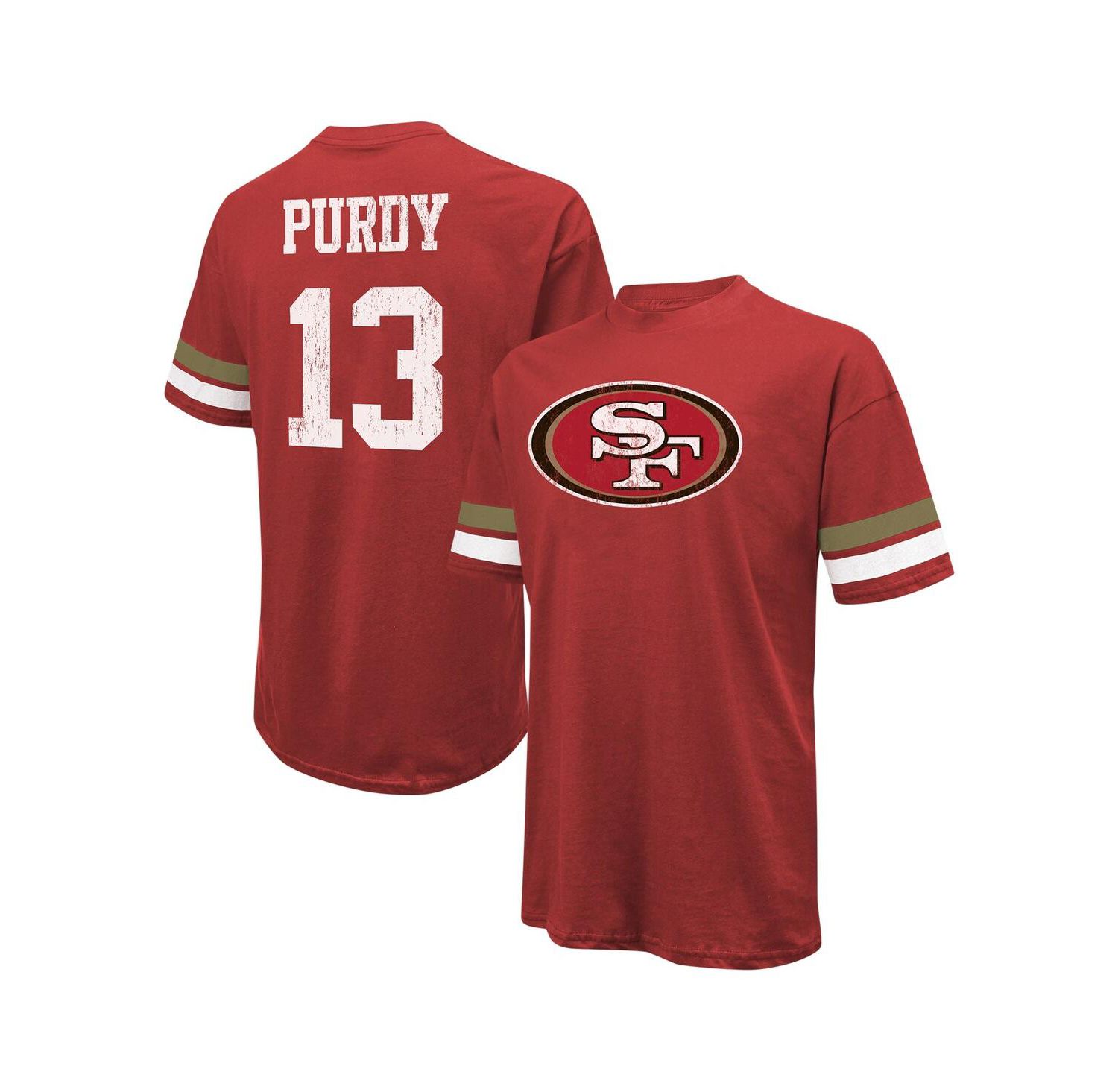 Men's Threads Brock Purdy Scarlet Distressed San Francisco 49ers Name and Number Oversize Fit T-shirt