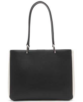 Clove Mixed Material Push-Lock Triple Compartment Tote Bag