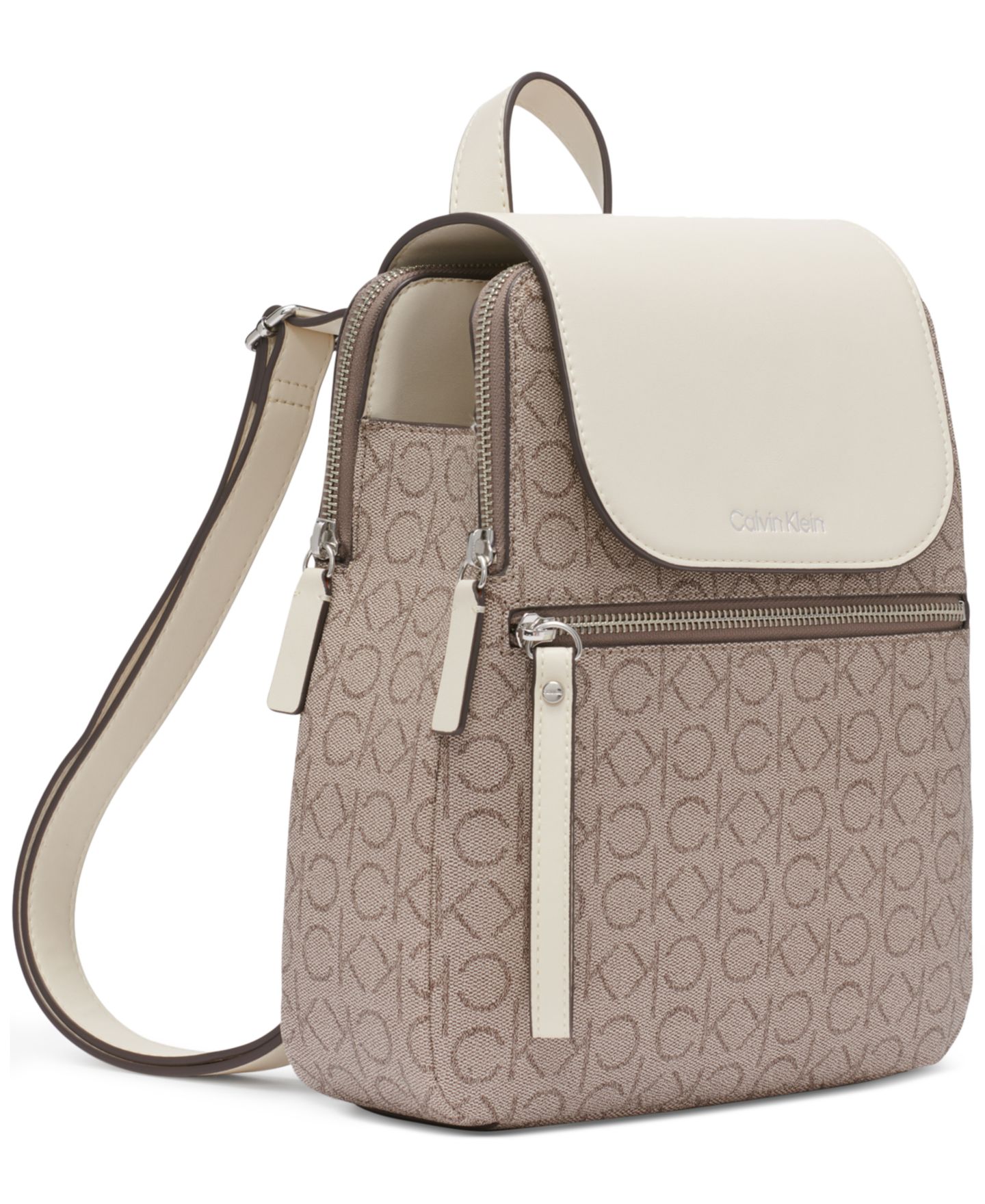 Рюкзак Calvin Klein Garnet Signature Triple Compartment, цвет: Миндальный серо-коричневый / Белый — фото 2