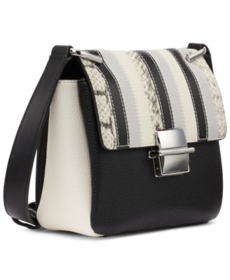 Clove Mixed Material Push-Lock Crossbody with Adjustable Strap