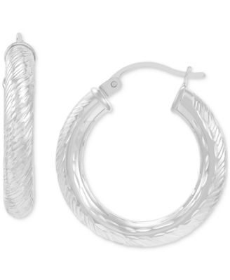 Macy's - Textured Tube Small Hoop Earrings in 14k White Gold, 25mm