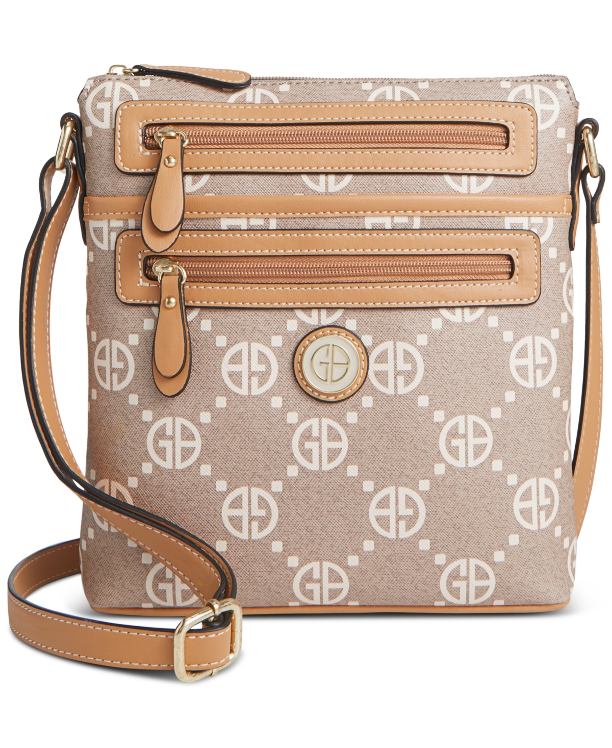 Shop Giani Bernini Monogram Signature North South Crossbody, Created For Macy's In Hummus,vanilla