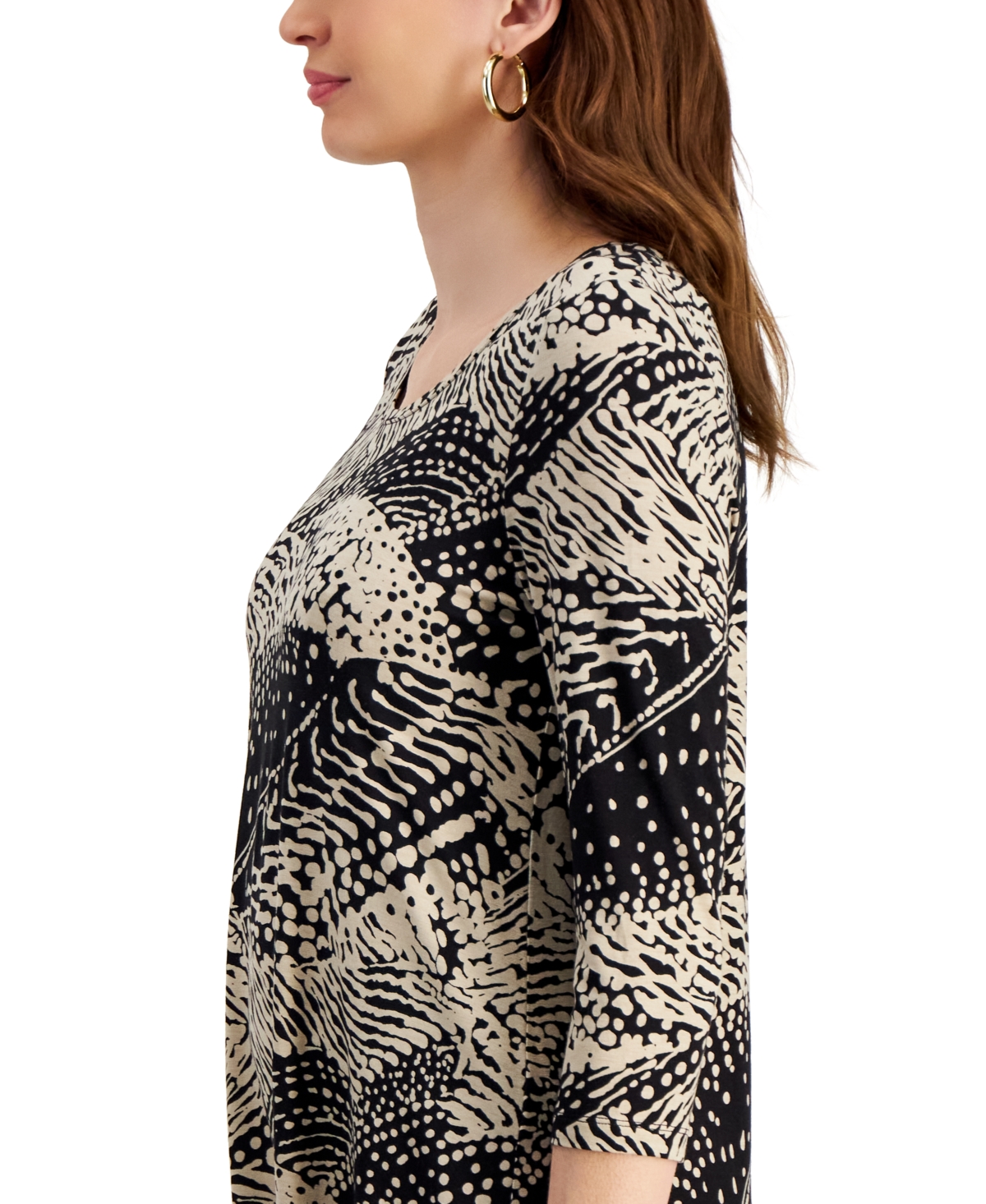 JM COLLECTION WOMEN'S PRINTED SCOOP-NECK 3/4-SLEEVE TOP, CREATED FOR MACY'S 