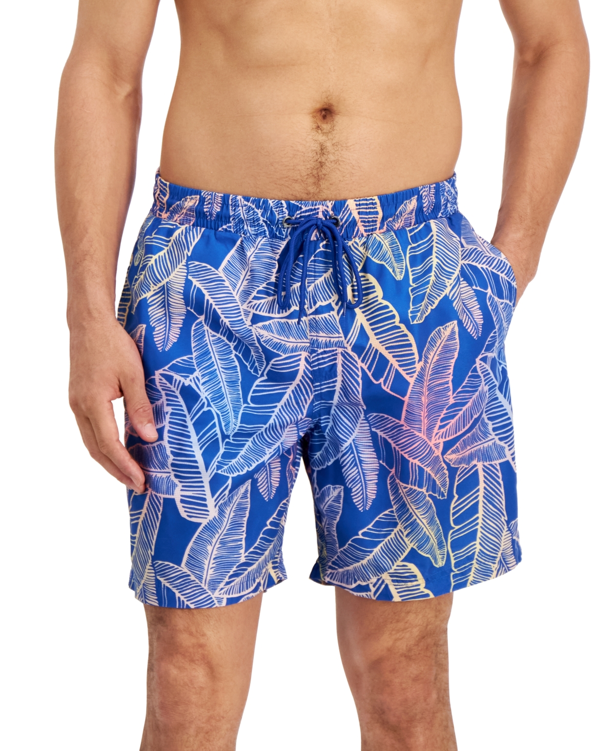 Club Room Men's Dot Leaf-print Quick-dry 7" Swim Trunks, Created For Macy's In Laser Blue
