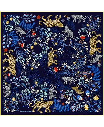 Double Sided Silk Scarf Of Amazon Rainforest Journey in Blue