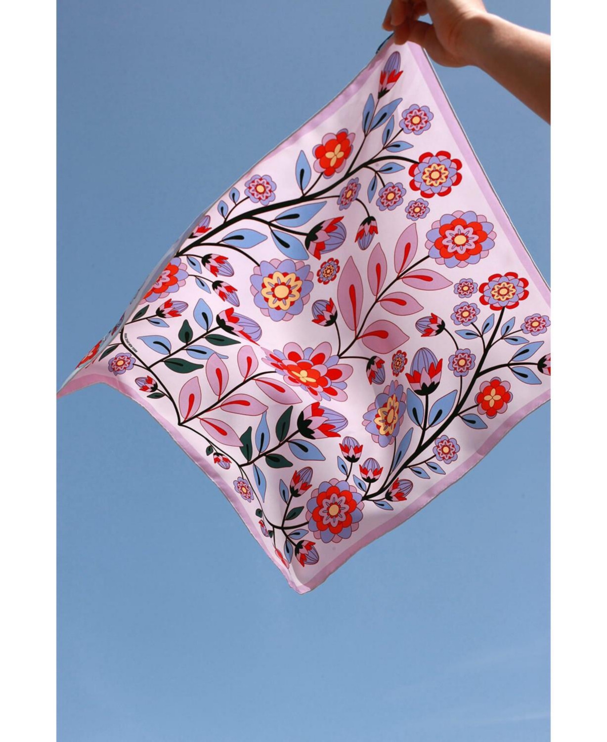 Double Sided Silk Scarf Of Pink Garden - Pink and blue