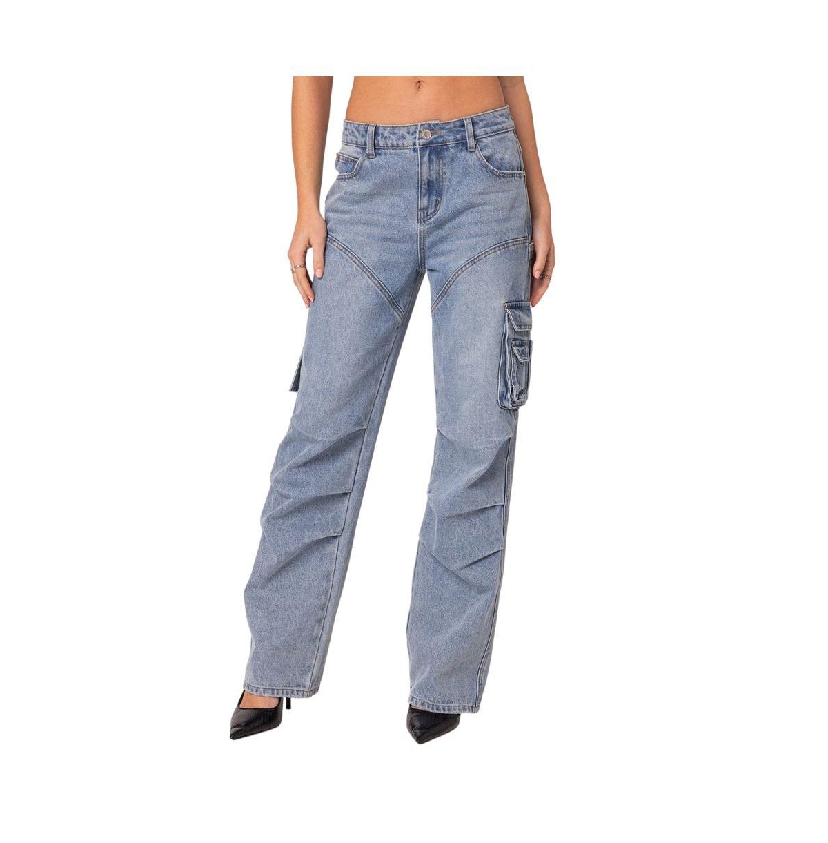 Edikted Winslow Straight Leg Cargo Jeans In Light-blue