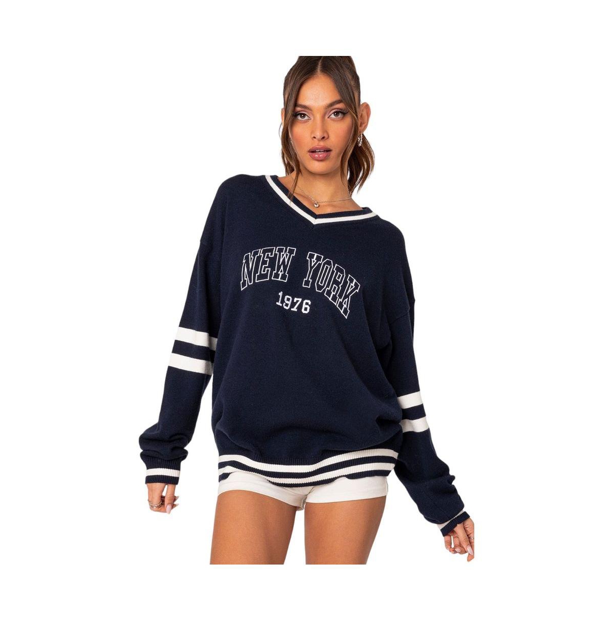 Shop Edikted Women's 90s In New York Oversized Sweater In Navy