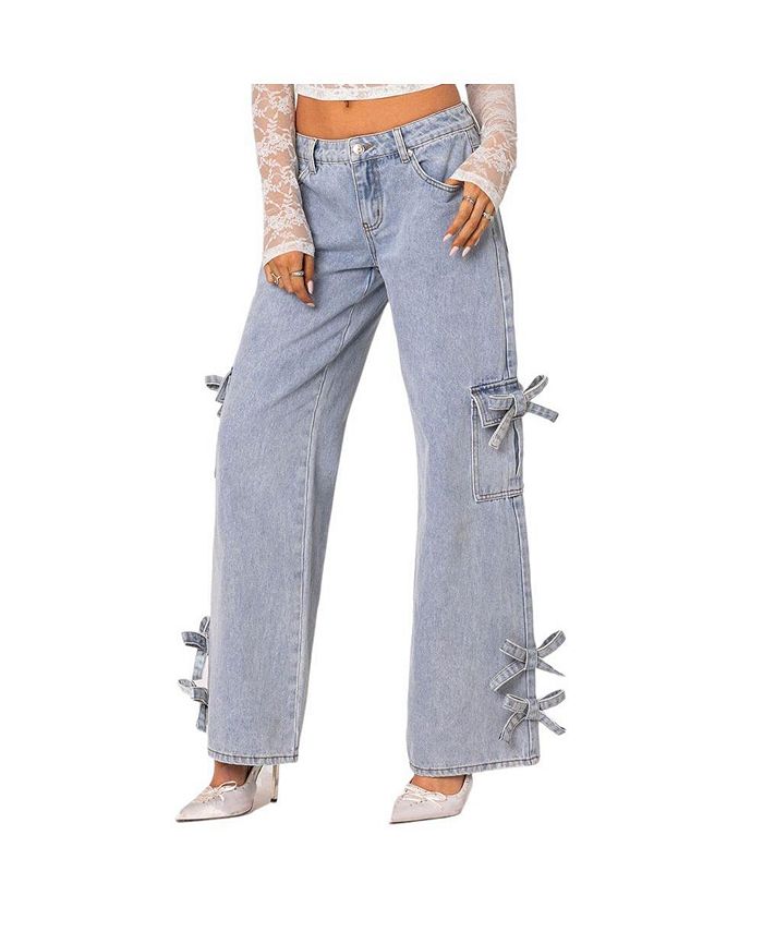 Edikted Women's Bows 4 Days low rise baggy jeans - Macy's
