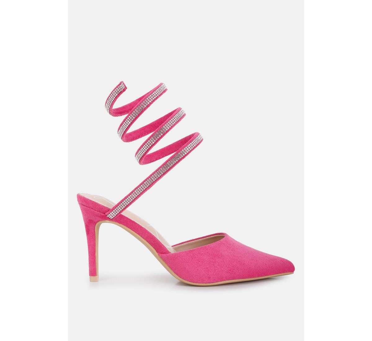 London Rag Elvira Rhinestone Embellished Strap Up Sandals In Fuchsia