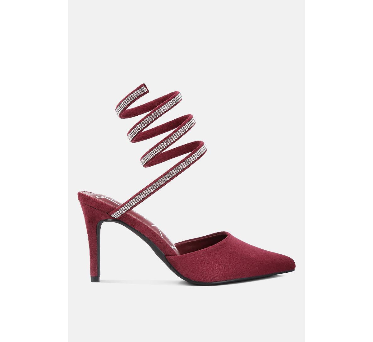 Women's Elvira rhinestone embellished strap up sandals - Burgundy