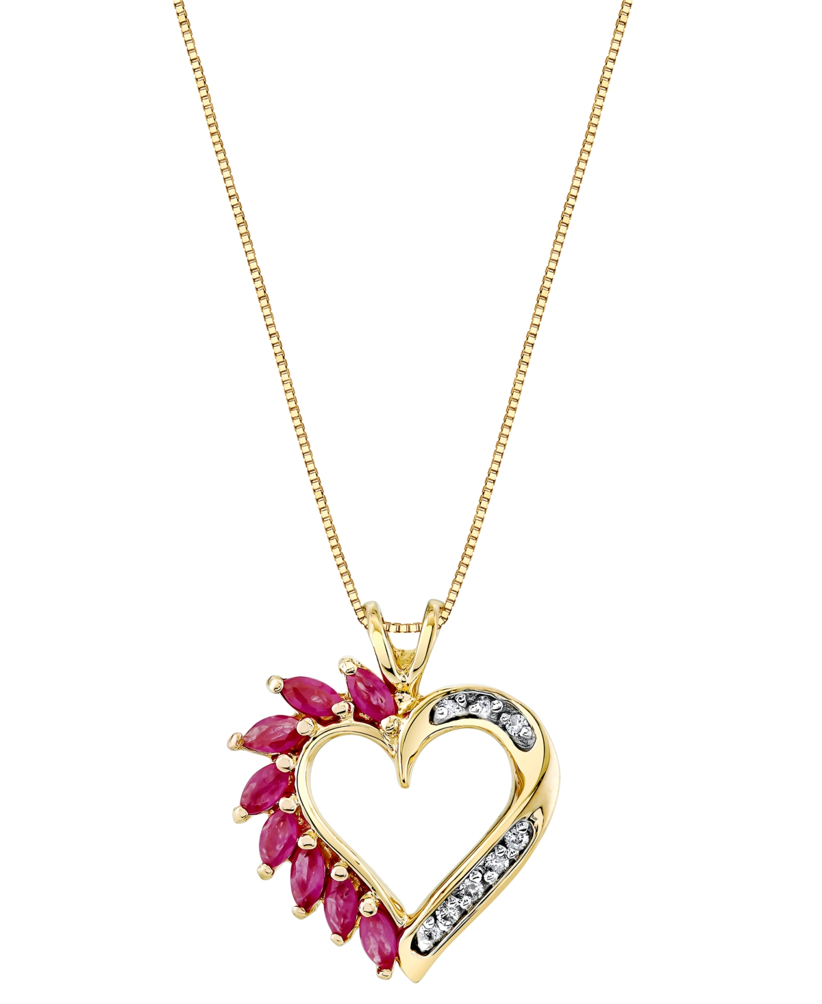 Macy's Ruby (3/4 Ct. T.w.) & Diamond Accent 18" Heart Pendant Necklace In 14k Gold