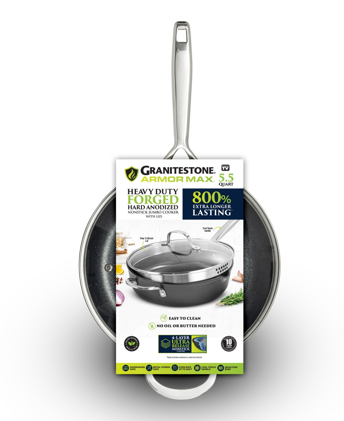 Granite Stone Diamond Armor Max Aluminum Hard Anodized Ultra Release Deep Saute Pan