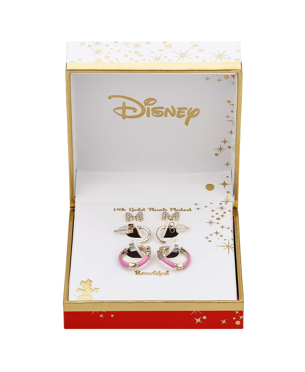 Shop Disney Cubic Zirconia Hoop, Pink Enamel Hoop, And Crystal Bow Minnie Mouse Earring Set In Gold