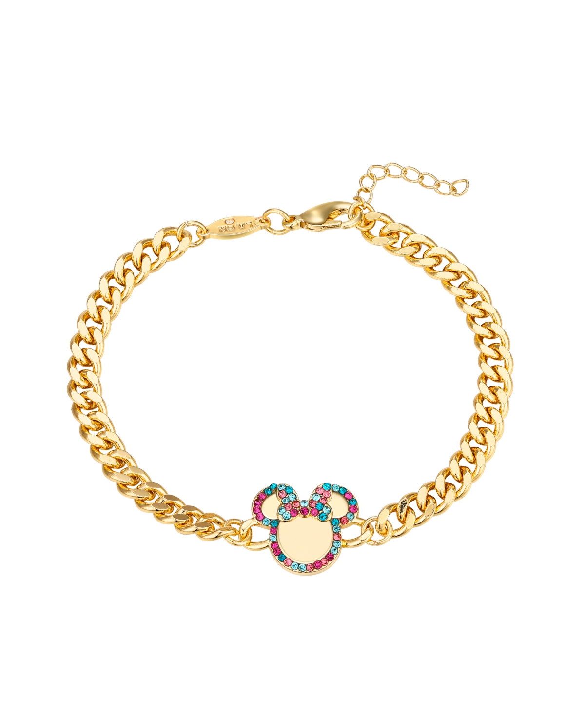 Disney Multi Color Crystal Minnie Mouse Curb Bracelet In Gold