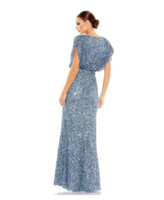 Women's Draped Sleeve V Neck Gown