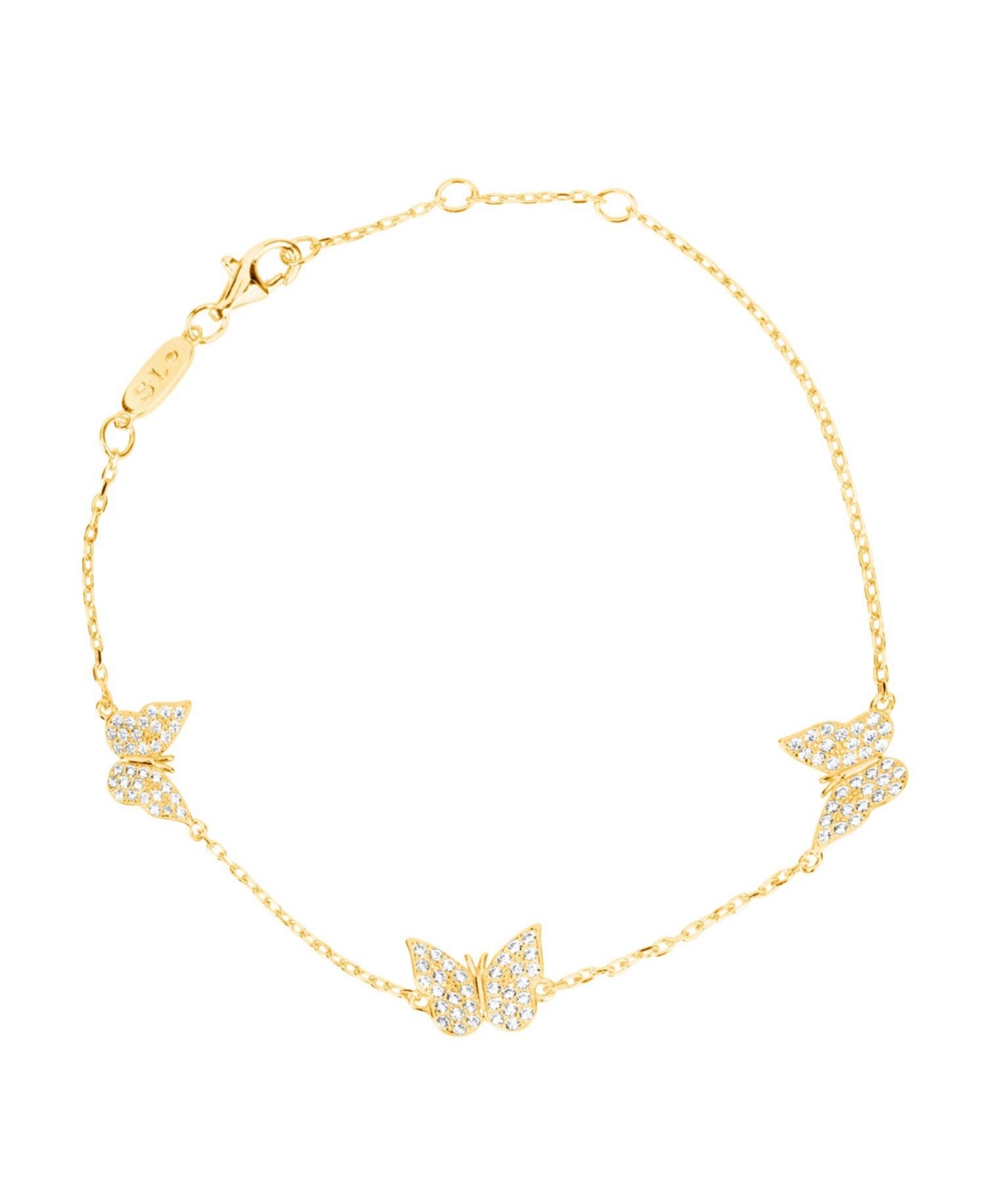 Suzy Levian Sterling Silver Cubic Zirconia Butterfly Station Bracelet - Gold