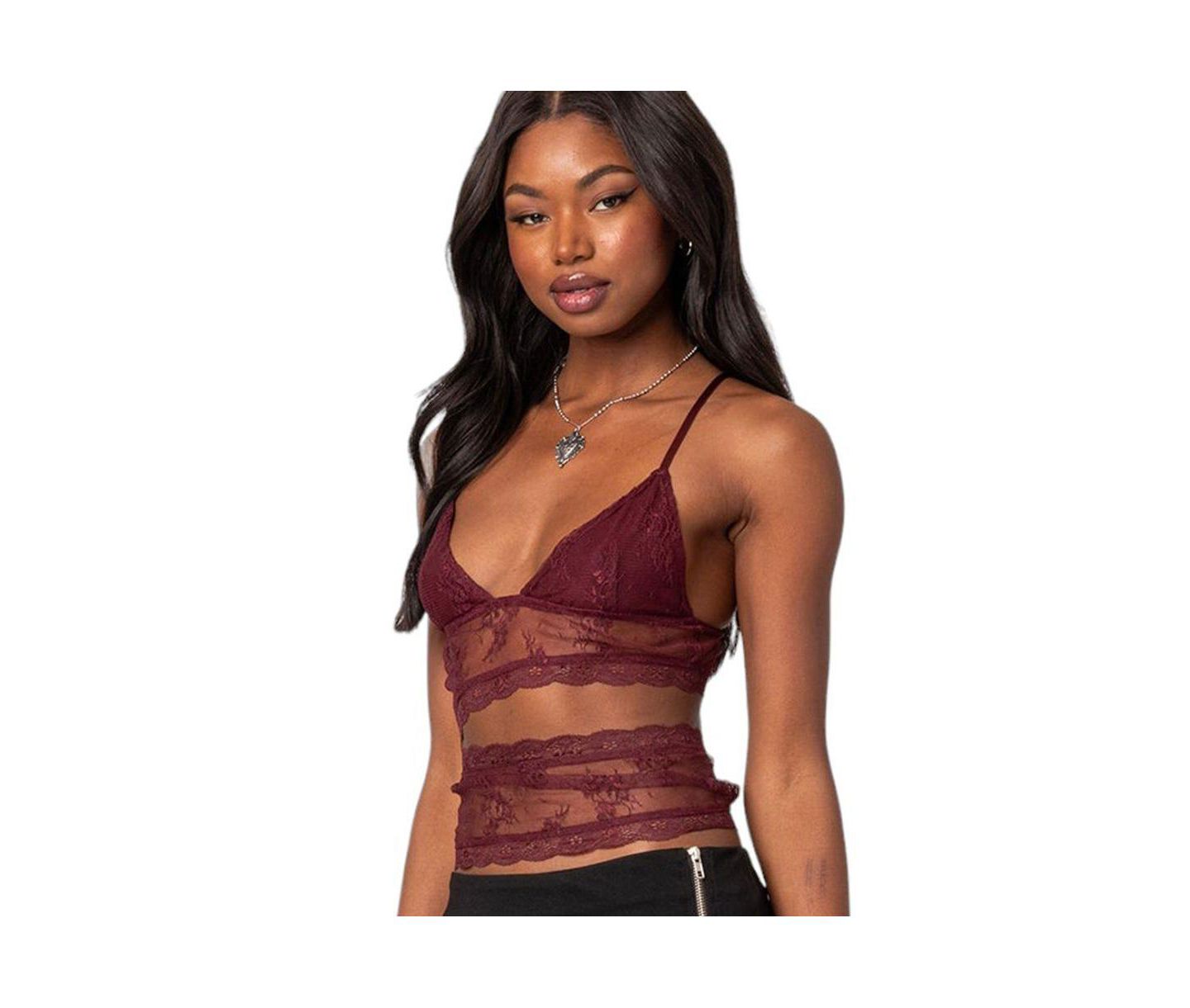 Женский топ Edikted Spice cut out sheer lace, цвет: Бордовый — фото 1