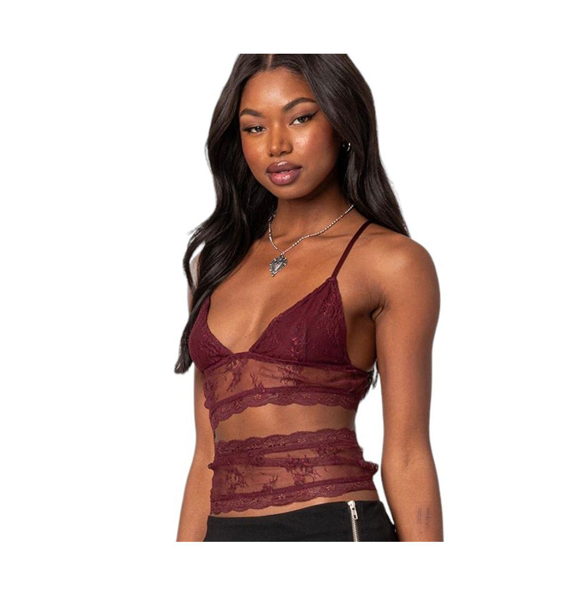Edikted Women's Spice Cut Out Sheer Lace Tank Top In Burgundy