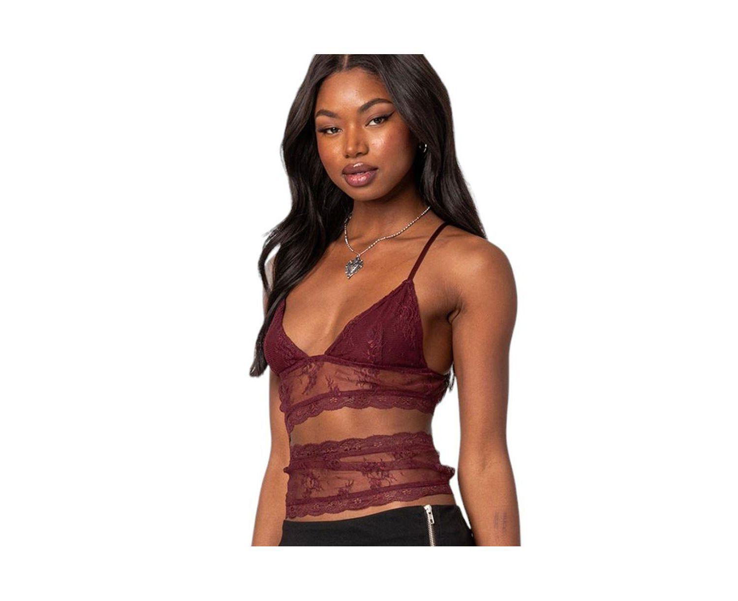 Women's Spice cut out sheer lace tank top