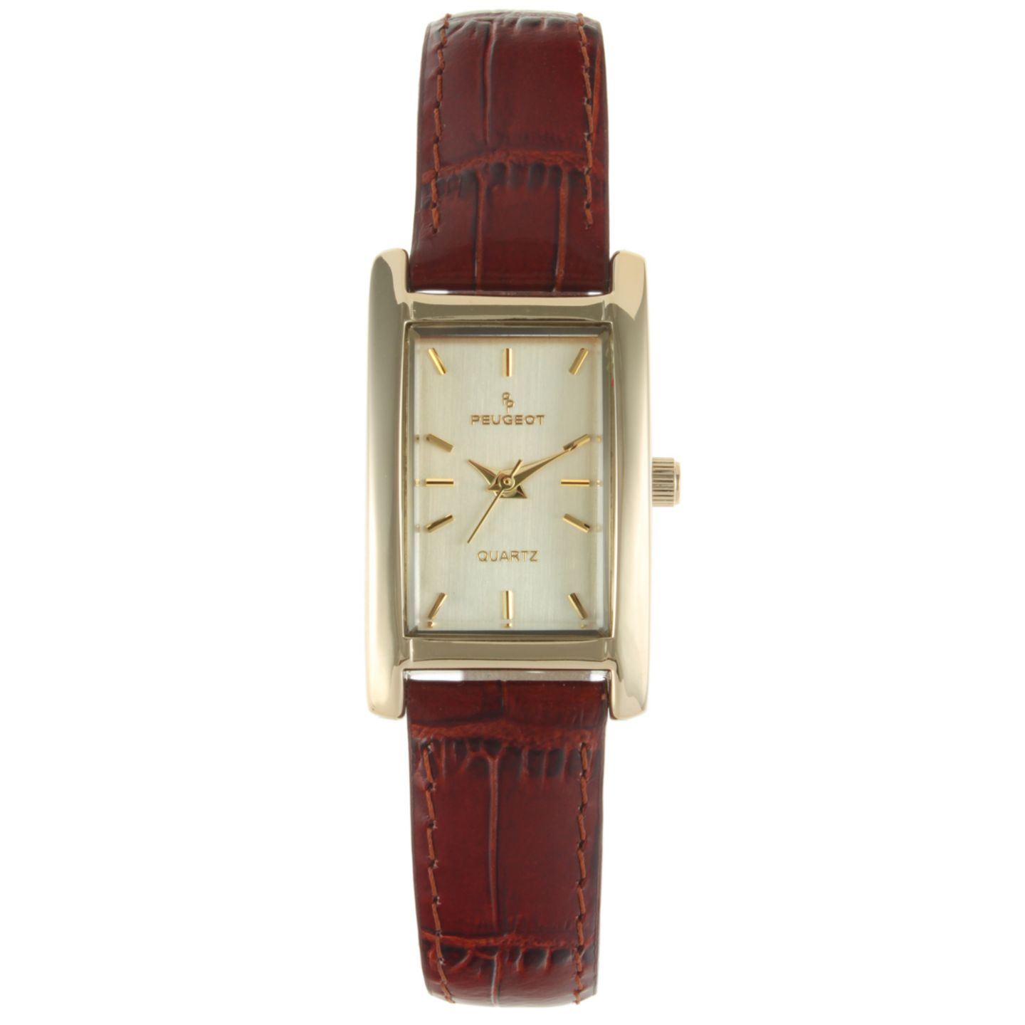Женские часы Peugeot 34x20mm Contour Dress Watch Brown Leather Strap, цвет: Чёрный — фото 1
