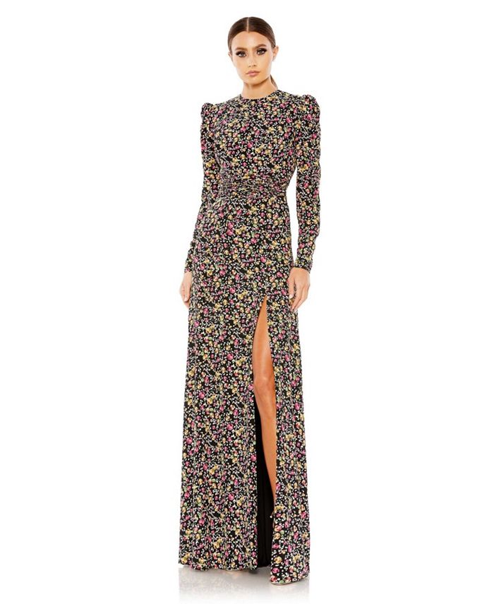 Mac Duggal Women's Ieena Floral Long Sleeve Gown Macy's