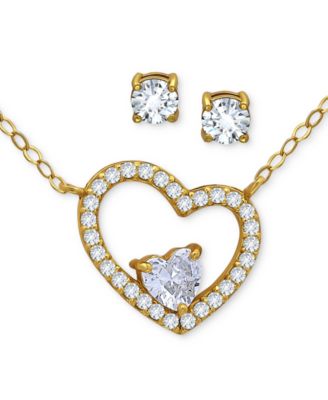 Giani Bernini - 2-Pc. Set Cubic Zirconia Heart Pendant Necklace & Solitaire Stud Earrings