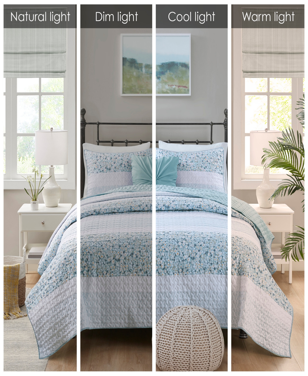 Madison Park Caralie Seersucker 4 Piece Quilt Set, King/california King In Aqua