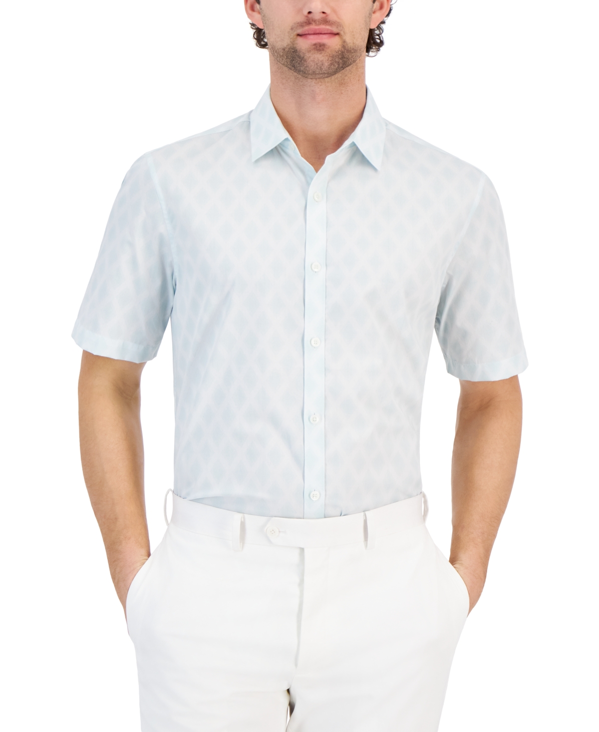 Alfani Men's Diamond Stripe Shirt, Created For Macy's In Blue